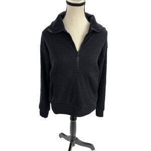 Avia Womens S Black Ribbed Half Zip Pullover Sweatshirt Athletic Casual Cozy